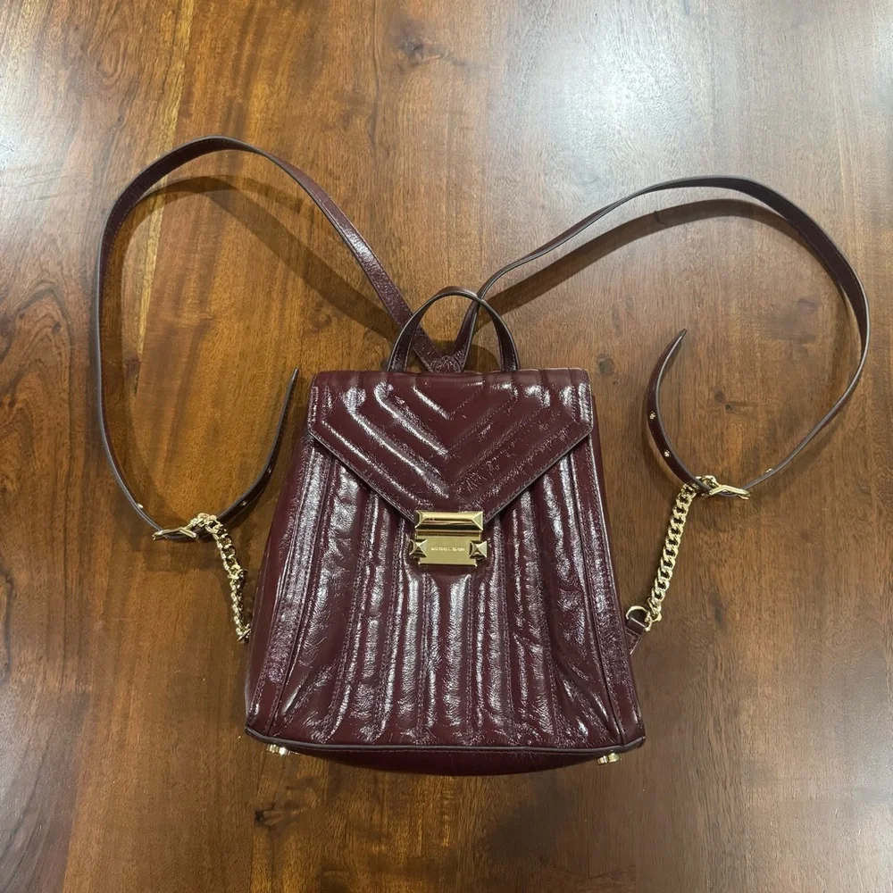 New! Michael Kors Whitney Leather Quilted Backpack in Oxblood Fall